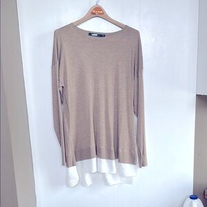 Lauren Tan and White Layered Long Sleeve Top